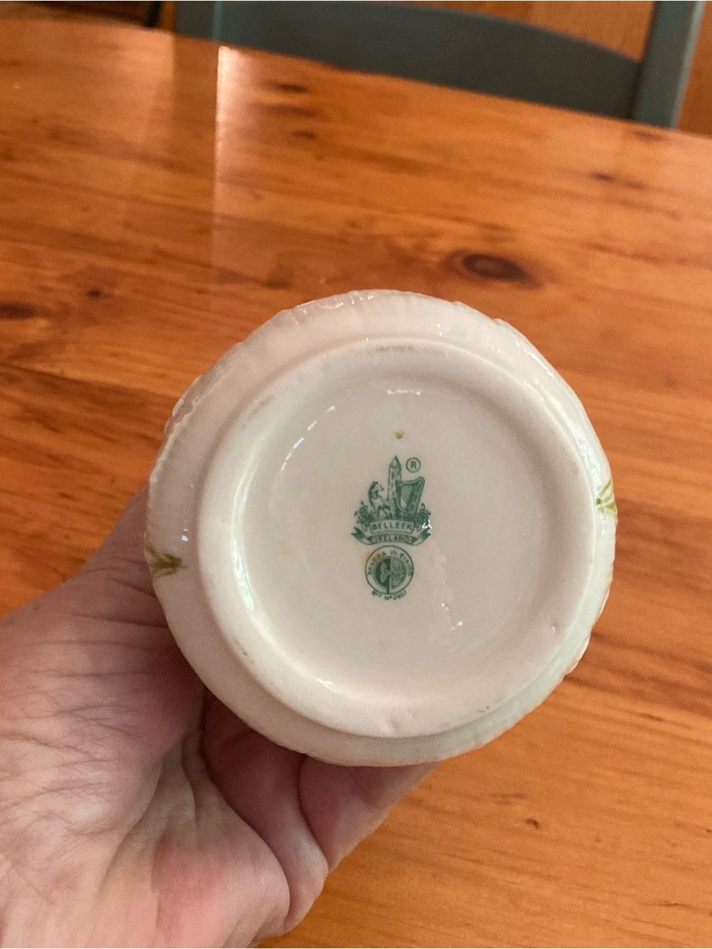 Belleek White Porcelain Vases with Green Clover Motif - Picture 5 of 5